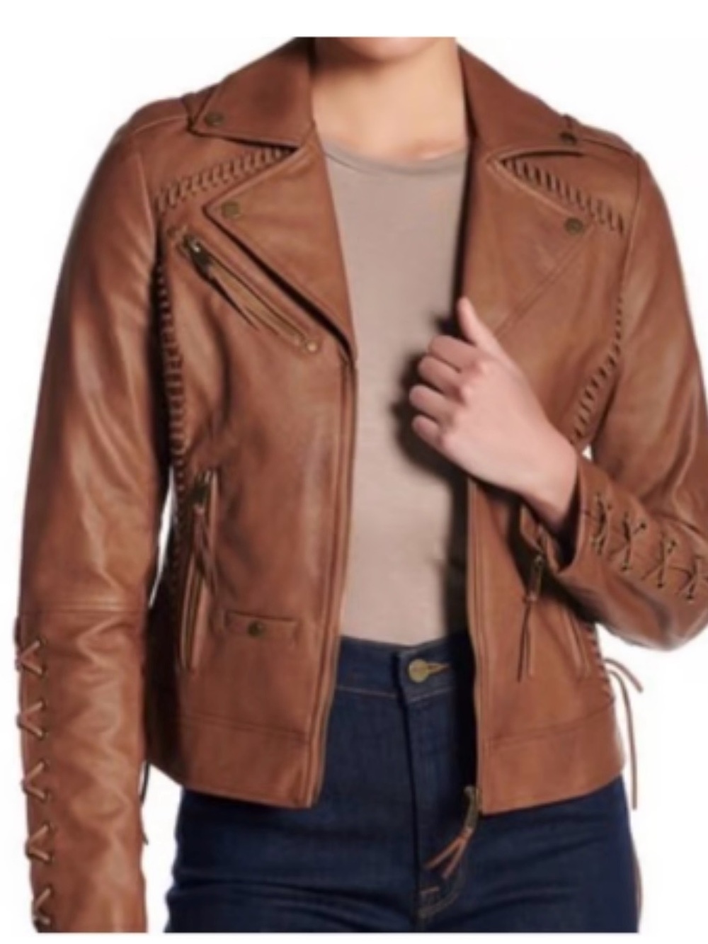 CoffeeShop Tan Lace-Up Moto Jacket